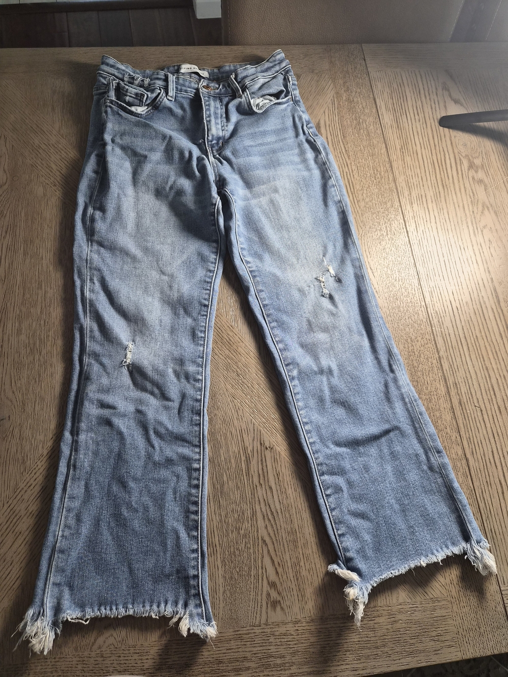 Flying Monkey Light Blue Frayed Hem Wide-Leg Jeans